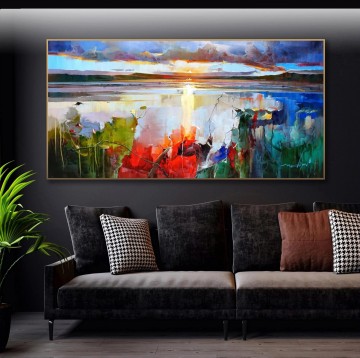Artworks in 150 Subjects Painting - Sunrise Modern Seascape by Palette Knife wall art minimalism